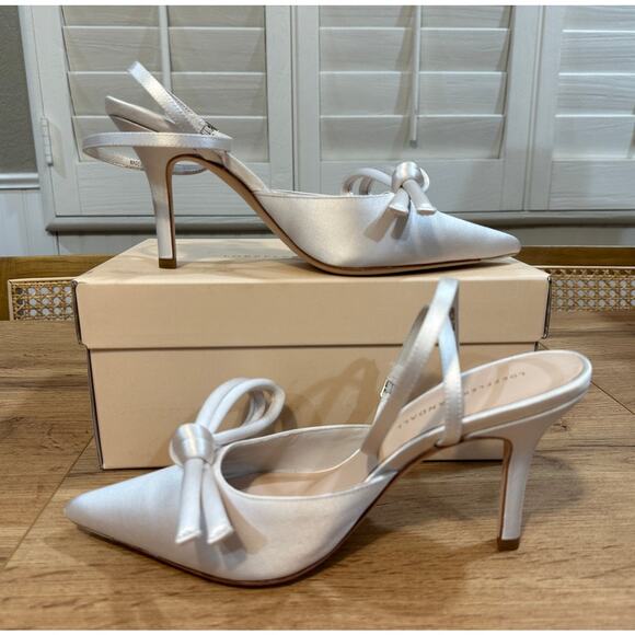 Loeffler Randall Alina Bow Pump Ankle Strap Satin Cream Size 8.5 NIB Chic Classy - Picture 11 of 16